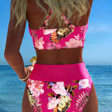 Clara | Bikini mit kontrastierendem Blumenmuster und Schlitz
