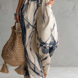 Lila Tintenwasch-Print Weitbeiniger Jumpsuit
