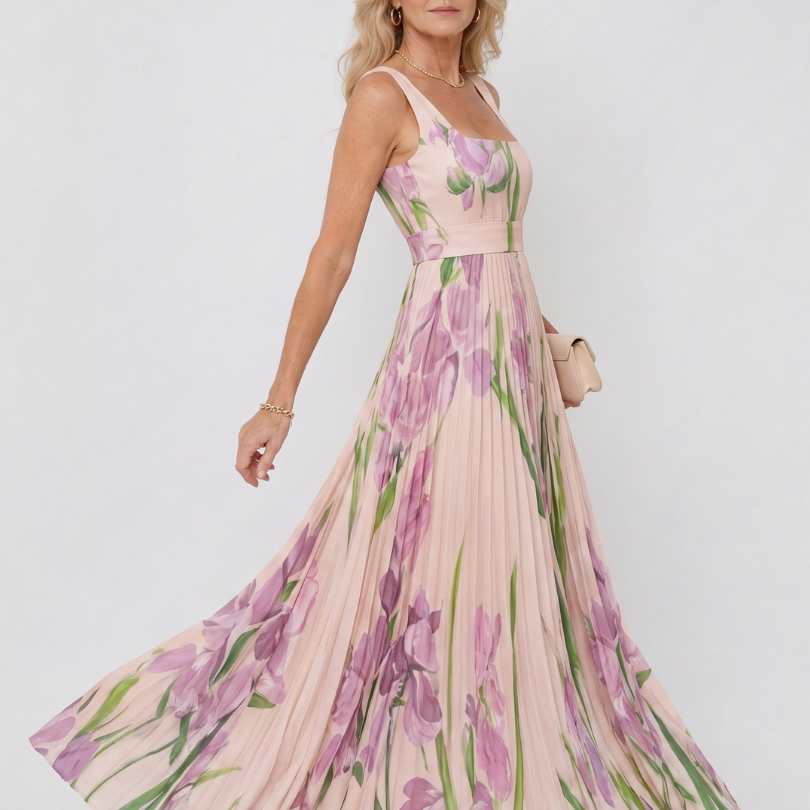 Ärmelloses Midi-Kleid mit Quadrat-Ausschnitt und eleganten Falten