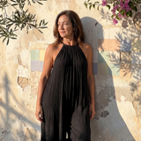 Sylvara | Plissierter Halterhals Weitbeiniger Entspannt Jumpsuit
