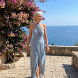 Vaelora | Kreuz-Halter Drapiertes Midi-Kleid mit Seitenschlitz