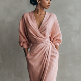 Rosa Maxi Kleid V-Hals