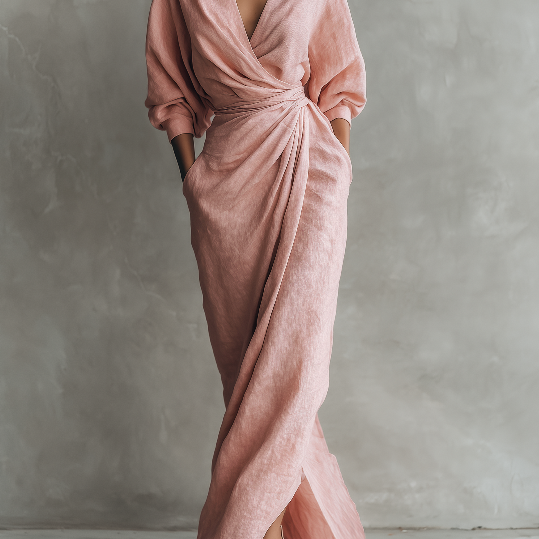 Rosa Maxi Kleid V-Hals