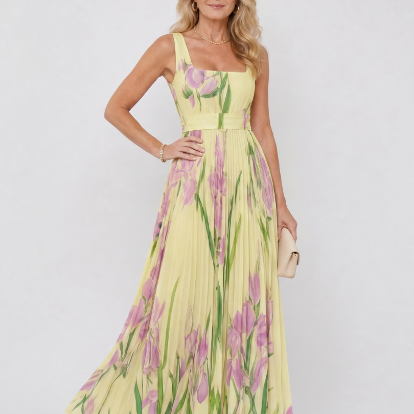 Ärmelloses Midi-Kleid mit Quadrat-Ausschnitt und eleganten Falten
