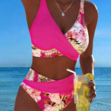 Clara | Bikini mit kontrastierendem Blumenmuster und Schlitz