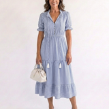 Dakota | Kurzärmeliges gestreiftes, schichtetes Midikleid