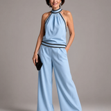 Zephyrine | Jumpsuit mit Kontrastbesatz und weit geschnittenem Bein