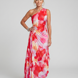 Taya | Ein Schulter Faltenrock Midi Kleid