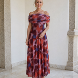Violla | Off-Shoulder Aquarell-Druck Fließendes Midi-Kleid