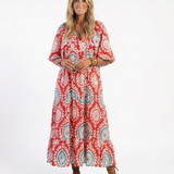 Zaria | Paisley-Print V-Ausschnitt Kurzarm Midi-Kleid