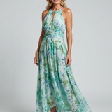 Midi-Kleid Portia mit Halterkragen und floralem Druck