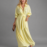 Zelith | Geknotetes Kragenflussendes Langarm-Midi-Kleid