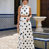 Lysa | Gepunktetes Haltertop und gestuftes Maxikleid-Set