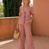Somar | Floral Print Puff Sleeve Top und Gerade Hosen Set
