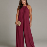 Sylvara | Plissierter Halterhals Weitbeiniger Entspannt Jumpsuit