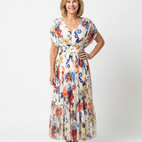 Savannah | Kurzes, ärmelloses, plissiertes Midi-Kleid