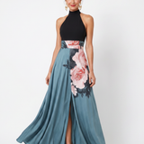 Olympas | Halter-Bodice Blumenmuster Maxi-Kleid