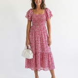 Odette | Off-Shoulder Blumen Smocked Midi Kleid