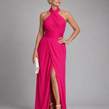 Vaelora | Kreuz-Halter Drapiertes Midi-Kleid mit Seitenschlitz