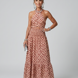 Amira | Geometrisches Print Cutout Midi Kleid