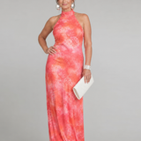 Coraline | Halter Neck Gedrucktes Muster Maxi Kleid