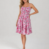Rosabelle | Spaghettiträger Blumendruck Kleid in Knielänge