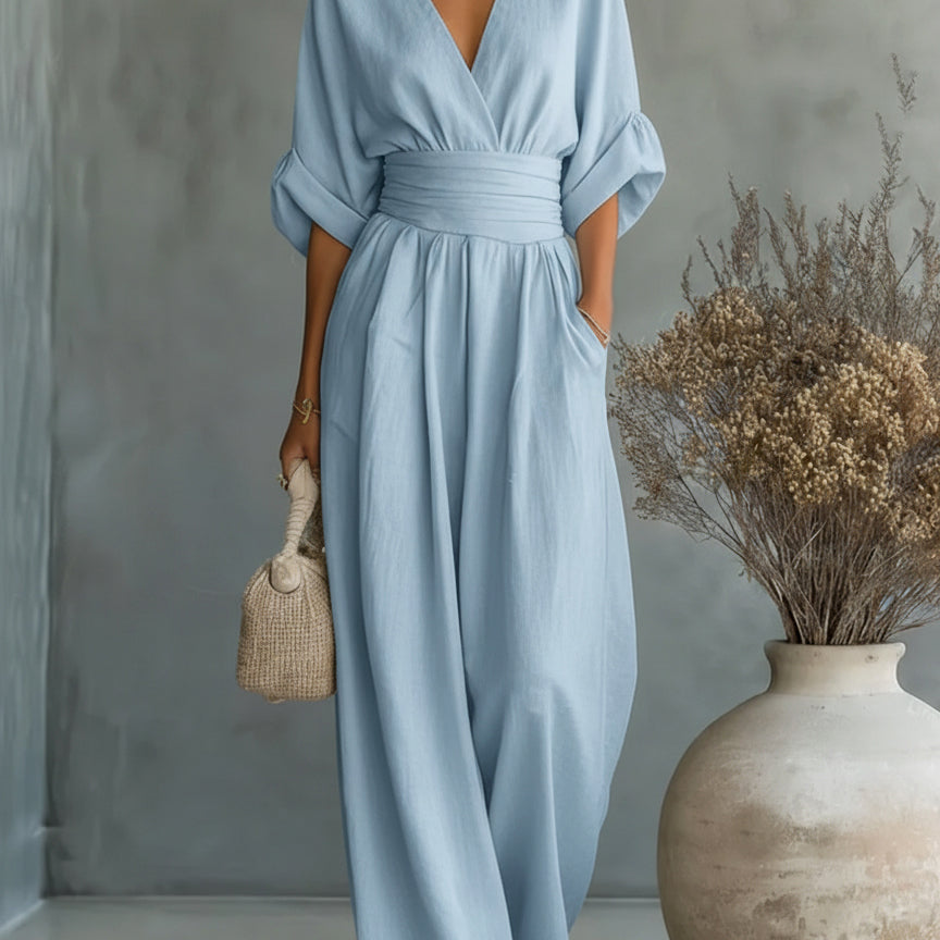 Maja | Eleganter V-Ausschnitt Hochtaillierter Jumpsuit