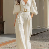 Isabella V-Ausschnitt Laternenärmel Jumpsuit