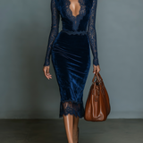 Luxuriöses Midi Kleid V-Ausschnitt Spitz