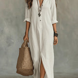 Alessia - Weides Schwarzes Maxikleid mit Knöpfen