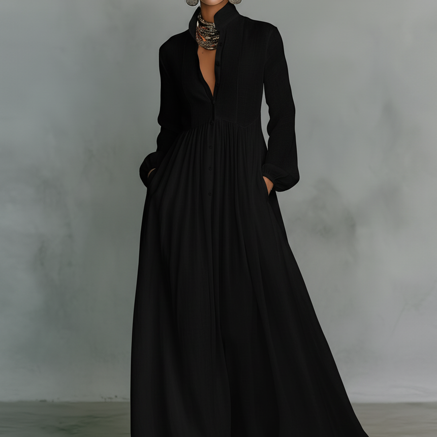 Patchwork Maxi Kleid Stehkragen