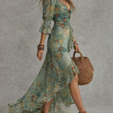 Aurora | Floral Maxi Kleid mit romantischem asymmetrischen Saum