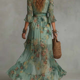 Aurora | Floral Maxi Kleid mit romantischem asymmetrischen Saum