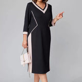 Alexa™ Elegantes V-Ausschnitt Kleid
