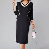 Alexa™ Elegantes V-Ausschnitt Kleid