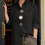 Rosalind | Statement-Knopf Stehkragenbluse