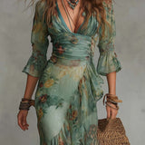Aurora | Floral Maxi Kleid mit romantischem asymmetrischen Saum