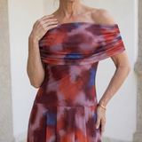 Violla | Off-Shoulder Aquarell-Druck Fließendes Midi-Kleid