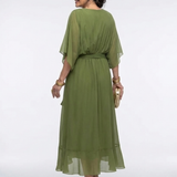Elysia | V-Ausschnitt Drapiertes Taillenband Midi-Kleid