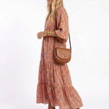 Amara | Geometrisches Druck V-Ausschnitt Schicht-Midi-Kleid