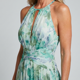 Portia | Plissiertes Halfter Kleid mit sanftem Blumenmuster in Midi-Länge