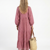 Arlette | Geometrisches Druck Midi-Kleid mit langen Ärmeln