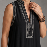 Velmira | Bestickter V-Ausschnitt Ärmelloser Jumpsuit mit weitem Bein
