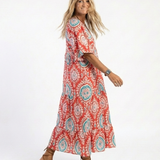 Zaria | Paisley-Print V-Ausschnitt Kurzarm Midi-Kleid