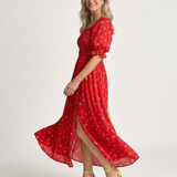 Delphine | Midi-Kleid mit quadratischem Ausschnitt und Blumenmuster