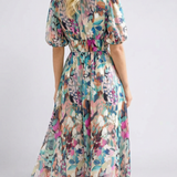 Eulalie | V-Ausschnitt Kurzarm Gerafftes Taillen Midi-Kleid