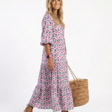 Mireya | Geometrisches Print Langarm Tiered Midi Kleid