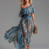 Selvaggia | Leopardenmuster Off-Shoulder Maxi Kleid