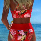 Clara | Bikini mit kontrastierendem Blumenmuster und Schlitz