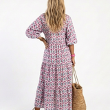 Mireya | Geometrisches Print Langarm Tiered Midi Kleid